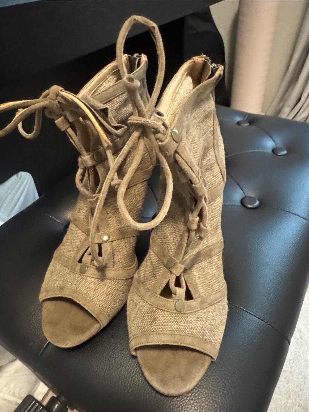 Banana Republic Tan Woven Lace-Up Open-Toe Heeled Sandals